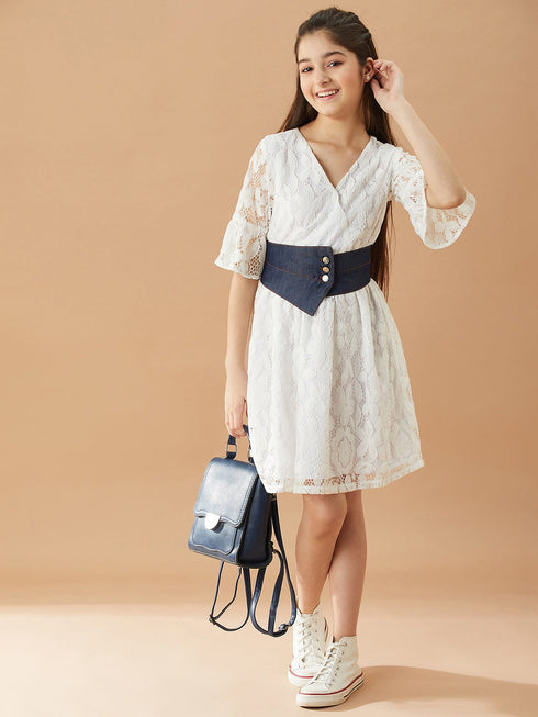 Girls V-Neck Fit Flare Dress